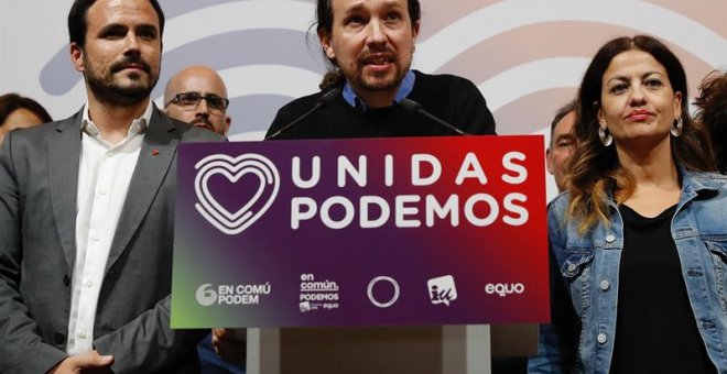 Iglesias, durante su comparecencia para valorar los resultados de las elecciones. EFE/J.P. Gandúl