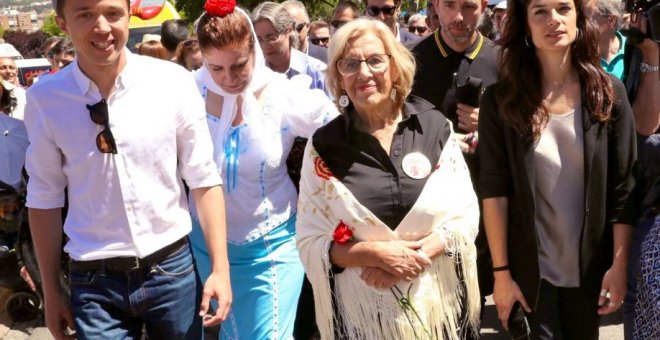 15/05/2019 - La alcaldesa de Madrid y candidata de Más Madrid al Ayuntamiento de capital, Manuela Carmena, y el candidato de la misma formación a la Comunidad, Íñigo Errejón, en las fiestas de San Isidro. / TWITTER - MANUELA CARMENA