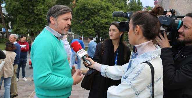 El presidente de Hazte Oír, Ignacio Arsuaga, en la plaza de Colón de Madrid. / HO