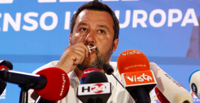 El líder de la Liga Norte, Matteo Salvini, durante la rueda de prensa que dio en Milán para analizar los resultados de las elecciones europeas. /REUTERS