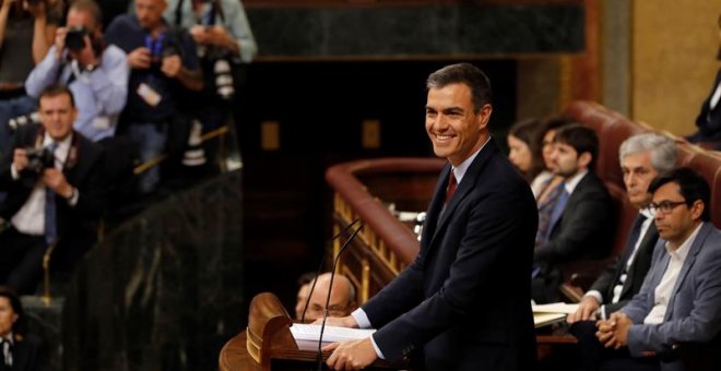 22/07/2019.- El candidato socialista a la Presidencia del Gobierno, Pedro Sánchez, al inicio de su intervención en la primera jornada del debate de investidura que afronta el líder socialista y que puede desembocar en su elección como presidente del prime