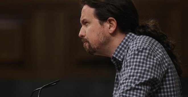 22/07/2019.- El líder de Unidas Podemos, Pablo Iglesias, interviene en la primera jornada del debate de investidura que afronta el líder socialista y que puede desembocar en su elección como presidente del primer Ejecutivo de coalición en la reciente his