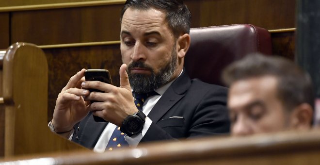 El líder de Vox, Santiago Abascal, durante su intervención. AFP/Óscar del Pozo