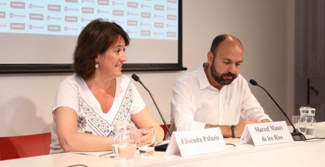 Elisenda Paluzie i Marcel Mauri en la roda de premsa conjunta de l'ANC i Òmnium Cultural. @Assemblea