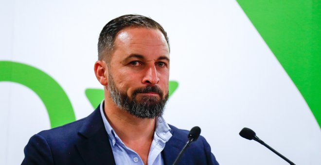 29/05/2019 -  El presidente de Vox, Santiago Abascal, en una rueda de prensa para analizar los resultados de las pasadas elecciones locales / EUROPA PRESS