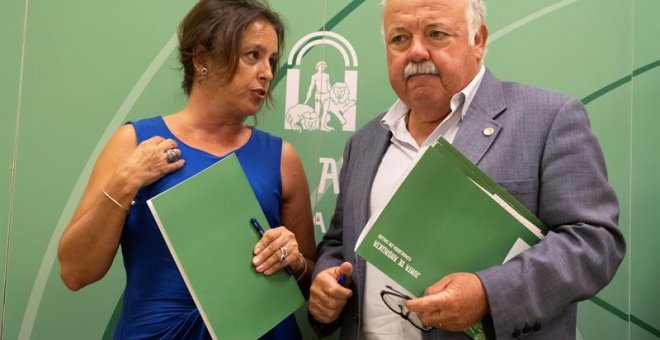 El consejero de Salud y Familias de la Junta de Andalucía, Jesús Aguirre(d) y la viceconsejera de su departamento, Catalina García Carrasco.-EFE