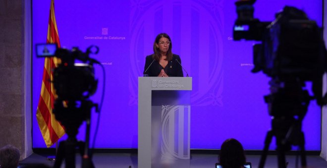 La portaveu del Govern i consellera de Presidència, Meritxell Budó, durant la roda de premsa de després del Consell Executiu. Govern