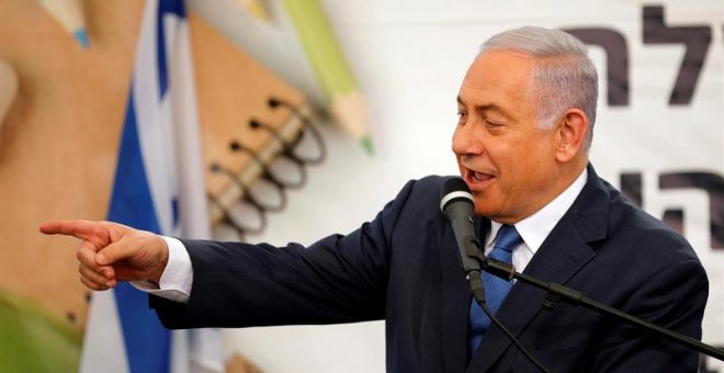 01/09/2019.- El primer ministro israelí Benjamin Netanyahu habla en rueda de prensa este domingo. EFE/EPA/Aamir Cohen