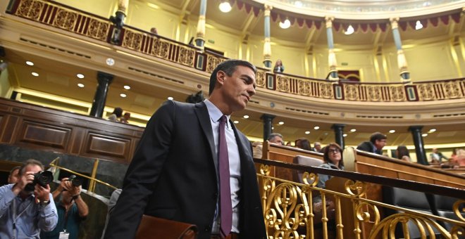 El presidente del Gobierno en funciones, Pedro Sánchez, a su llegada al Pleno extraordinario de finales de agosto. EFE/ Fernando Villar