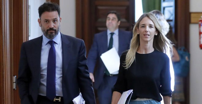 Cayetana Álvarez de Toledo, a su llegada a la reunión de la Junta de Portavoces en el Congreso. / CHEMA MOYA (EFE)