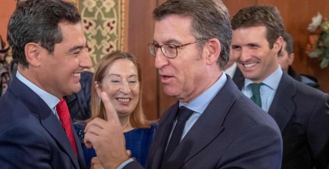 Pablo Casado junto a Moreno, Feijóo y Pastor en la toma de posesión del segundo como presidente de la Junta de Andalucía EFE