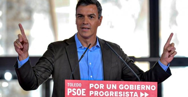 El presidente del Gobierno en funciones Pedro Sánchez, durante su intervención en el Consejo de Política Municipal celebrado hoy en Toledo. EFE/Ismael Herrero