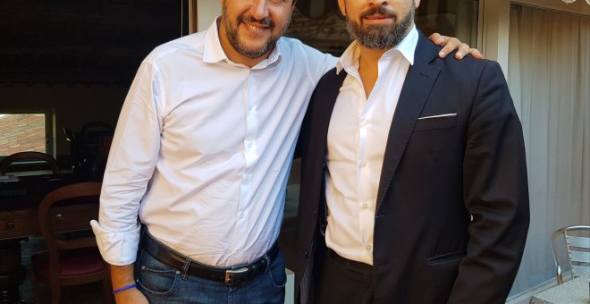 Encuentro entre los líderes de ultraderecha Matteo Salvini y Santiago Abascal en Roma. TWITTER/@Santi_ABASCAL