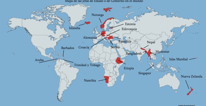 Mapa de Jefas de Estado y de Gobierno en el mundo, excluyendo monarquías