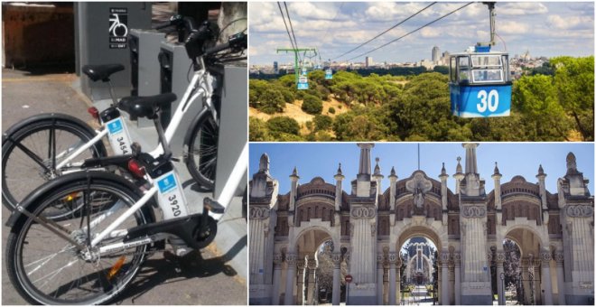 El servicio de BiciMAD, el teleférico y el cementerio de la Almudena de Madrid.