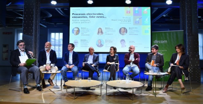 Imagen del debate a seis partidos organizado por la Asociación de Directores de Comunicación en la Fundación Telefónica. DC