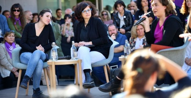 Irene Montero, Rosa Luch y Ada Colau en un acto durante el segundo día de campaña en Barcelona / PODEMOS