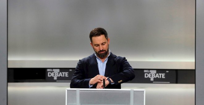 El candidato de VOX, Santiago Abascal, momentos antes del inicio del debate electoral. EFE/Juan Carlos Hidalgo