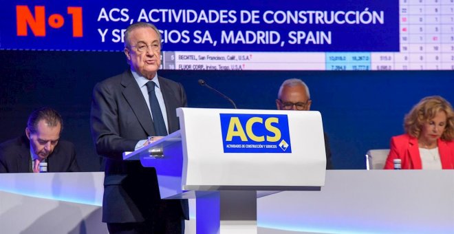 El presidente de la constructora ACS, Florentino Pérez, interviene en la junta de accionistas del grupo. E.P.