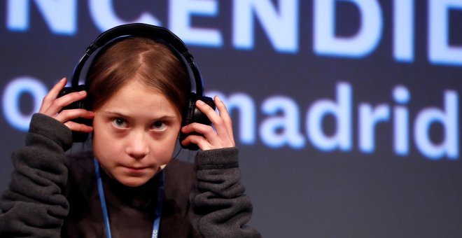 Greta Thunberg en una rueda de prensa en Madrid. REUTERS