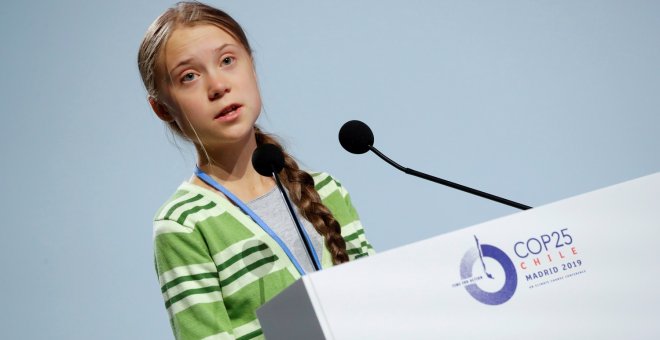 Greta Thunberg en su discurso en la Cumbre del Clima./ REUTERS