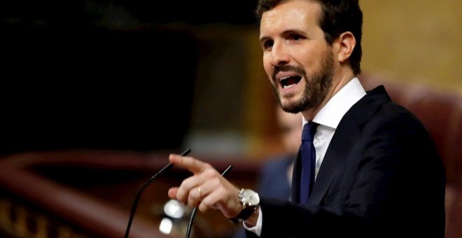 Casado, durante el debate de investidura en el Congreso. EFE/Juan Carlos Hidalgo