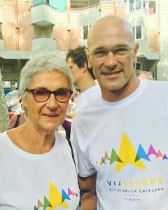 Los candidatos de Junts pel Sí Muriel Casals y Raul Romeva. - PÚBLICO