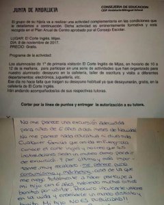 Imagen de la autorización y la respuesta de la madre, publicada por ésta en las redes sociales.