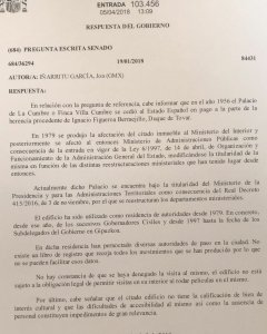 Respuesta del Gobierno sobre el Palacio La Cumbre.