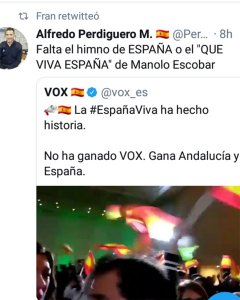 Tuit de Perdiguero tras el éxito electoral de Vox.