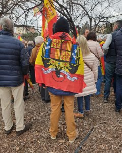 Un manifestante porta una bandera franquista