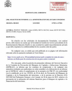 Respuesta del Gobierno sobre la operación de la Sareb en Lleida.