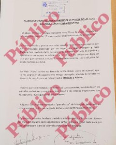 Denuncia presentada por el Testigo Protegido 29 contra los inspectores Márquez y Palomo.