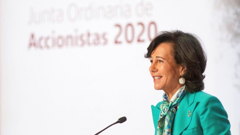 La presidenta del Banco Santander, Ana Botín, durante su intervención en la junta de accionistas. EFE/Banco Santander