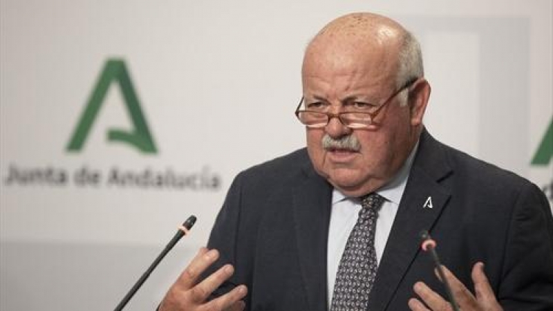 El consejero de Salud y Familias, Jesús Aguirre, durante su intervención en rueda de prensa posterior a la reunión del Consejo de Gobierno de la Junta de Andalucía. A 28 de septiembre de 2021, en Sevilla (Andalucía, España).