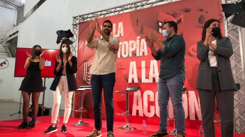 Víctor Camino, candidato a la secretaría general de las Juventudes Socialistas, en un acto del partido.