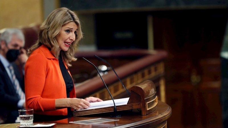 La ministra española de Trabajo y Economía Social, Yolanda Díaz, en una de sus intervenciones en el Congreso de los Diputados.