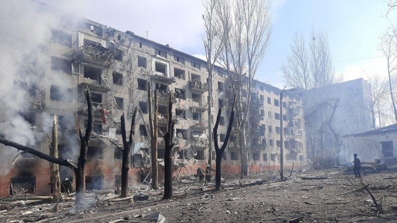 18/03/2022 Un edificio dañado en Kramatorsk, durante la guerra en Ucrania