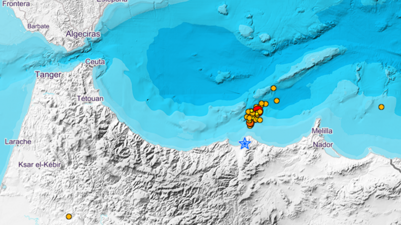 Imagen del epicentro del terremoto que se ha hecho sentir en el Melilla y parte de Andalucía.