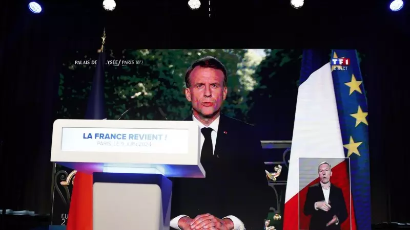 El presidente de Francia, Emmanuel Macron, comparece en la jornada de elecciones europeas del 9J.