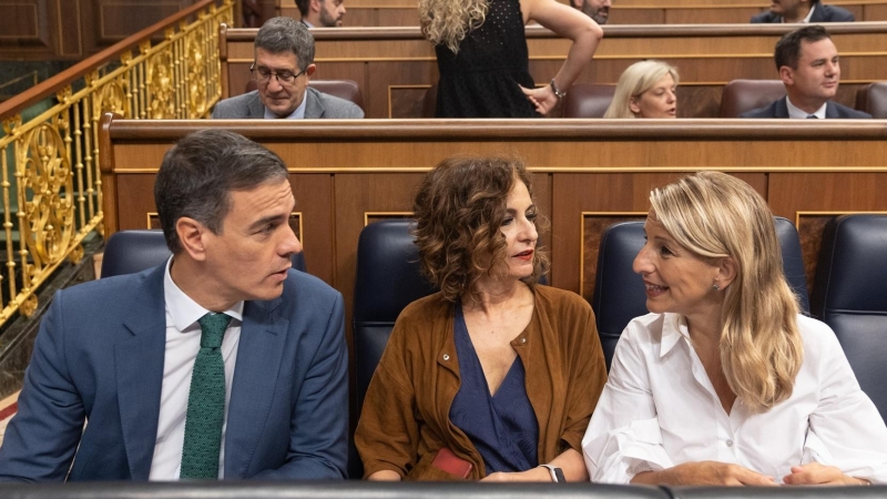 Pedro Sánchez, María Jesús Montero y Yolanda Díaz, en el Congreso el pasado día 26 de junio.