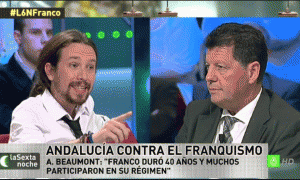 Pablo Iglesias y Alfonso Rojo durante el debate de 'La Sexta Noche', en marzo de 2014.