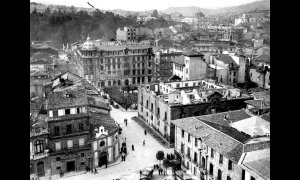 El centro de Oviedo, destrozado tras las revueltas de octubre de 1934