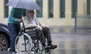 El expresidente del Palau de la Música Félix Millet a su llegada a la Ciutat de la Justicia al juicio  por el saqueo del Palau de la Música. EFE/Quique García