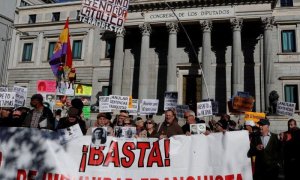 Concentración a las puertas del Congreso de los Diputados convocada por el Encuentro Estatal de Colectivos de Memoria Histórica y Víctimas del Franquismo para denunciar la impunidad del franquismo. - FERNANDO ALVARADO (EFE)