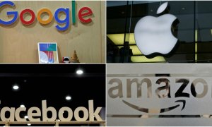 Los logos de Google, Apple, Facebook, y Amazon. REUTERS