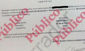 Fragmento de uno de los certificados emitidos por el BBVA sobre los ingresos de 60.500 euros en la cuenta corriente del excomisario Villarejo.