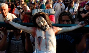 Una pintura descubierta por un grupo de investigadores de la Universidad de Haifa muestra aJesucristo con el pelo corto y a lo afro - Ulises R. (EFE)