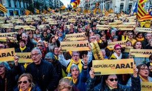 Aspecto de la manifestación convocada por la Asamblea Nacional Catalana (ANC) en Barcelona.- EFE