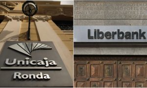 Los logos de Unicaja y de Liberbank. REUTERS/EFE